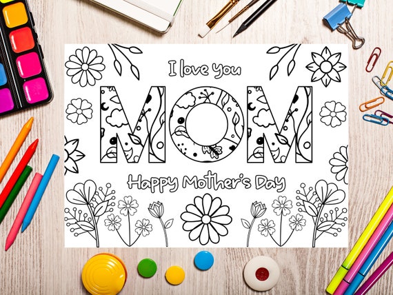 Printable Mothers Day coloring Card for kids. Mothers day DIY