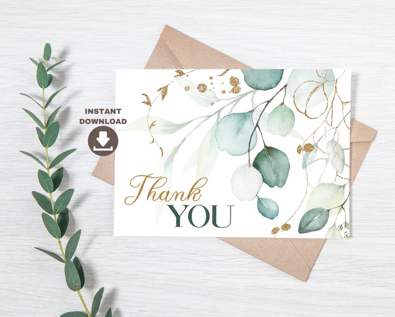 Eucalyptus Thank You Cards With Watercolor Eucalyptus Leaves. Etsy