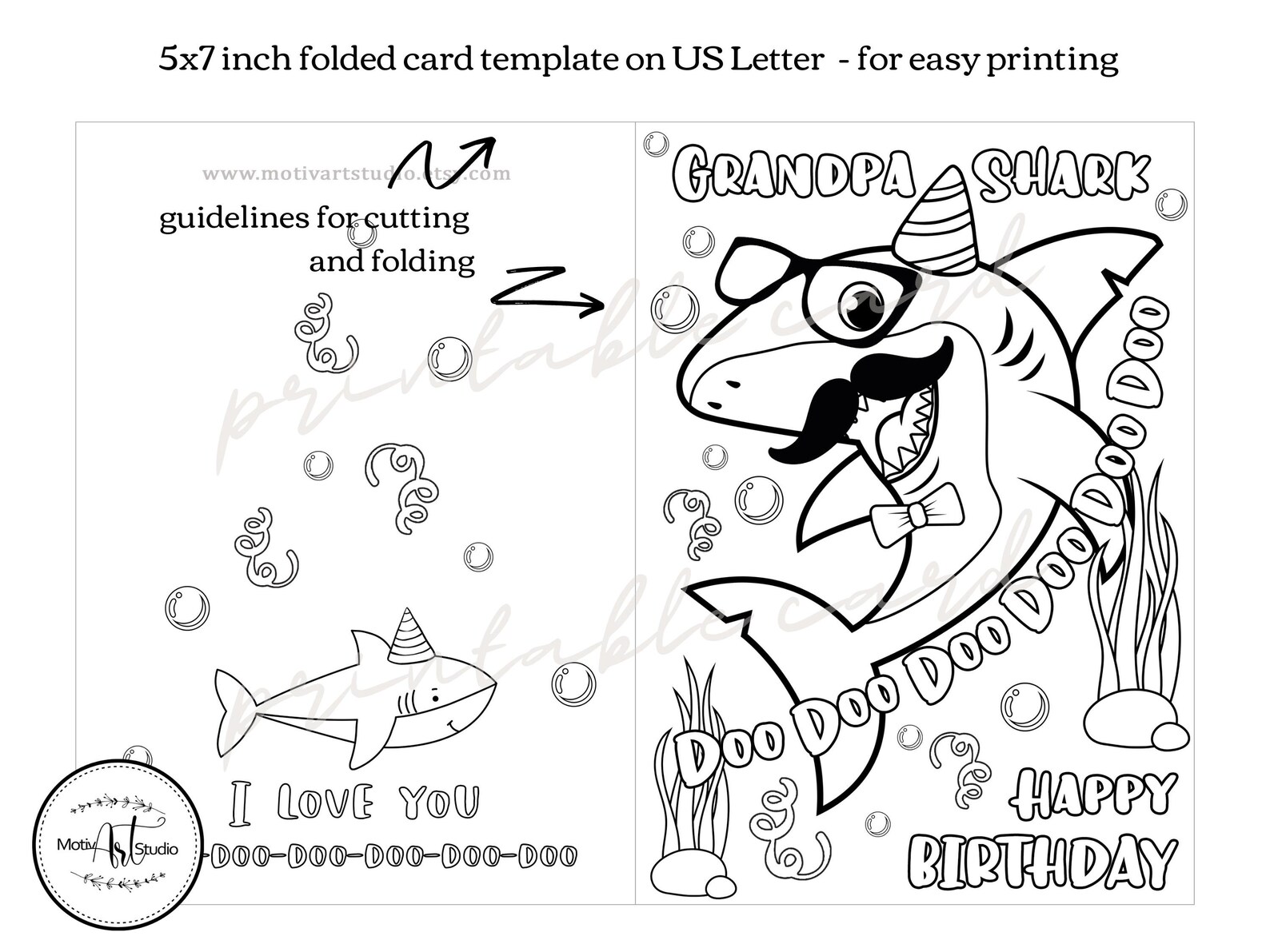 Grandpa Shark Printable Birthday Coloring Card for Kids. Funny - Etsy