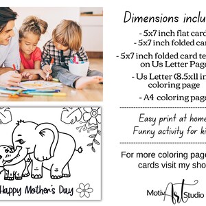 Cute Mothers Day Coloring Card for Kids With Elephant Baby and Mom ...