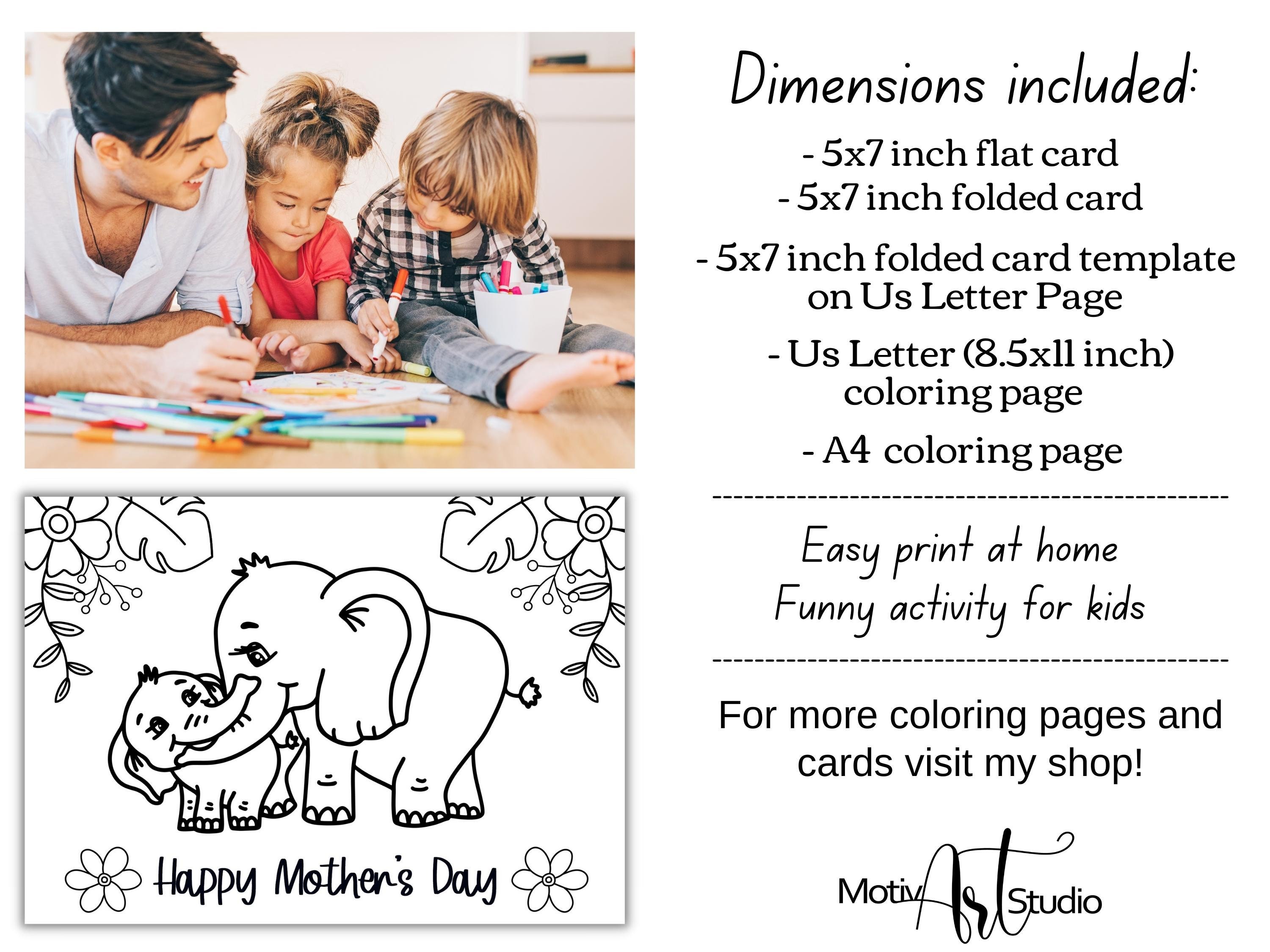 Cute Mothers Day Coloring Card for Kids With Elephant Baby and - Etsy
