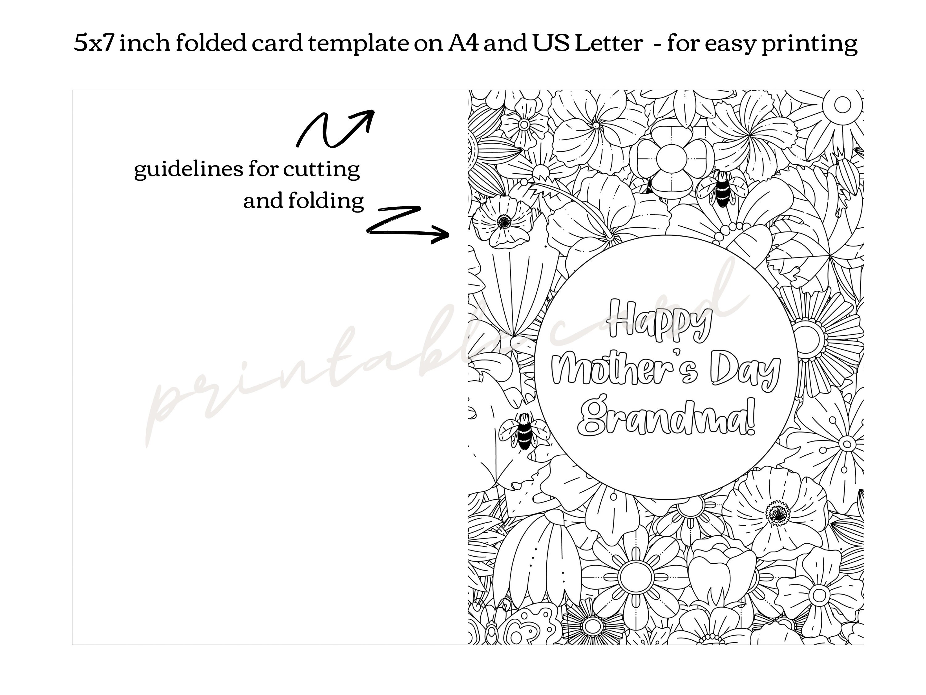 Grandma Mothers Day Coloring In Card Classroom Activity For Etsy