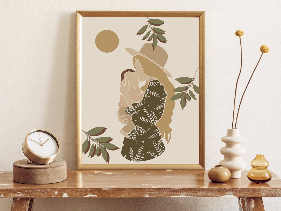 Abstract Mother and Child Art Print, Boho Mom Wall Decor (digital ...