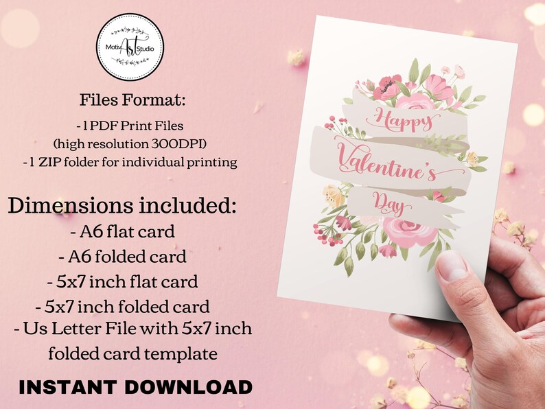 Printable Floral Valentine's Day Cards Digital Download. - Etsy
