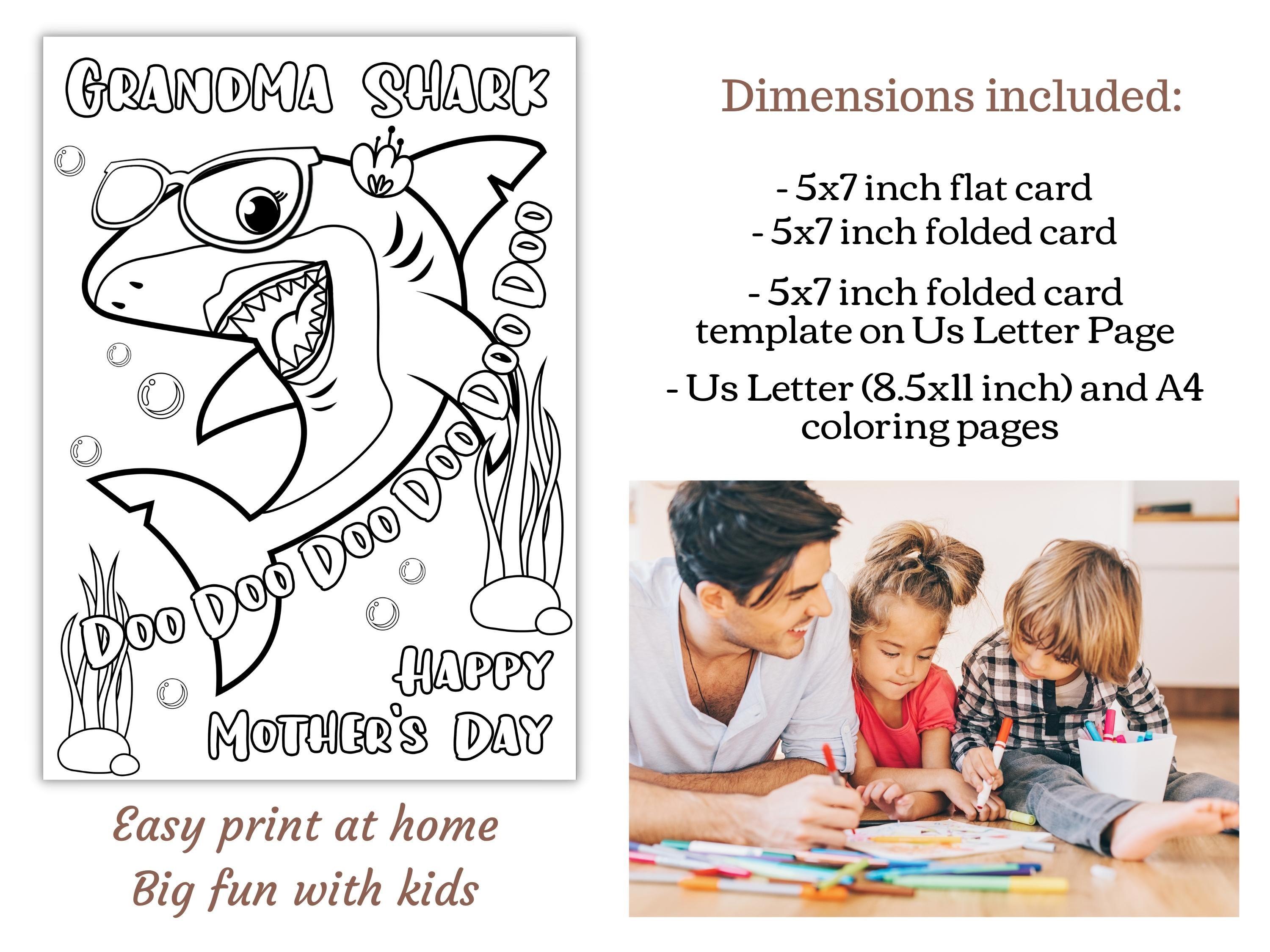 Grandma Shark Printable Mother's Day Coloring Card for - Etsy
