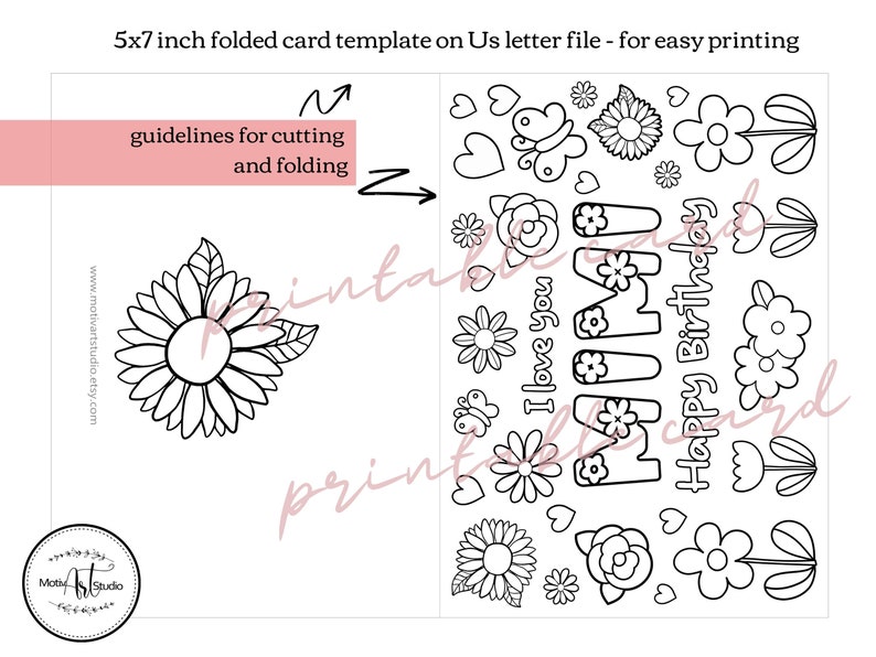 Printable Coloring Birthday Card for Mimi. Grandmother - Etsy