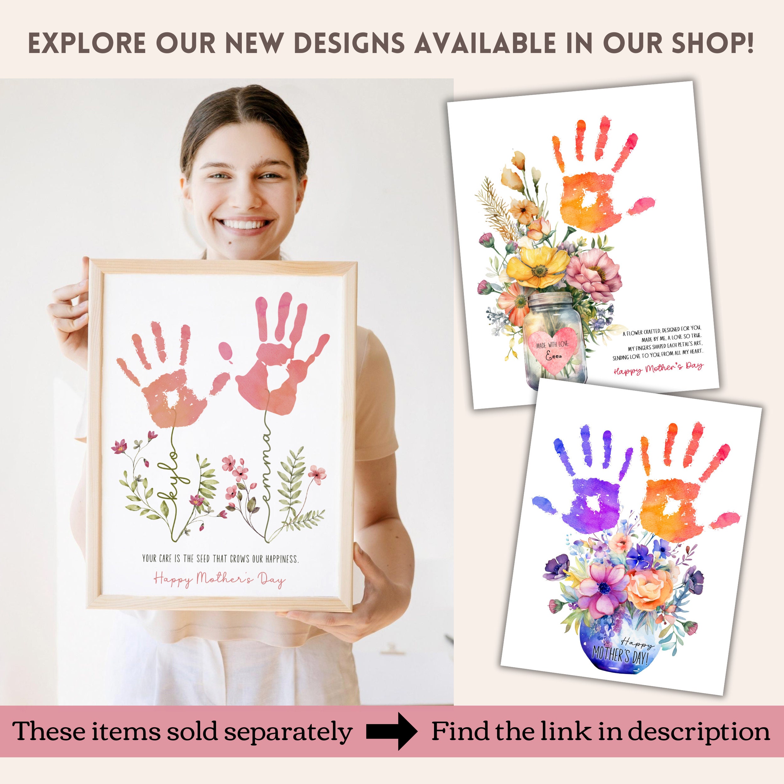 Flower Bouquet Handprint Art Craft DIY Kit Family Handprint Frame Kit