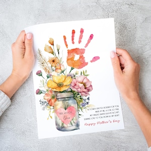 Regalo de arte con huella de mano para el Día de la Madre. Descarga instantánea. Regalo imprimible para niños. Manualidad con huella de mano para mamá, abuela, nana, abuela, Gigi y maestra.