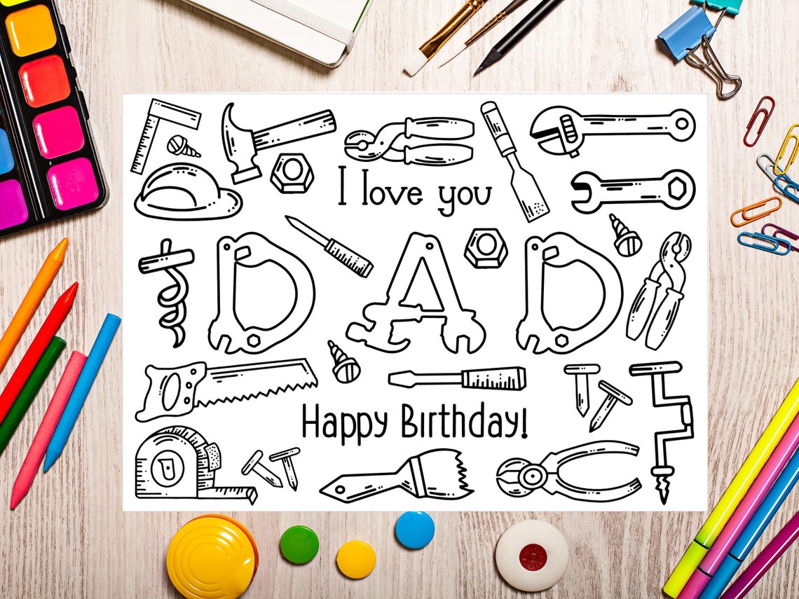 Printable Dad Birthday Coloring Card for Kids Instant - Etsy