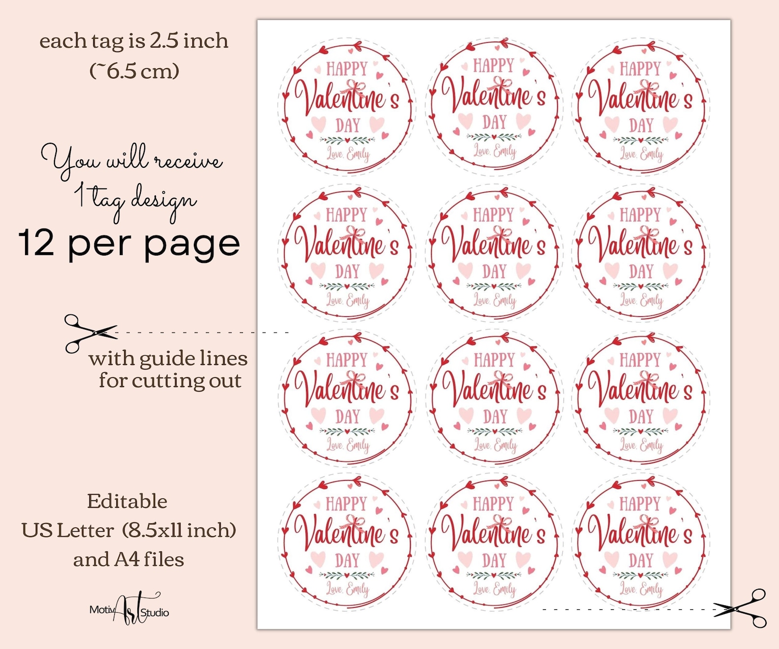 Printable Valentines Gift Tags Template. Editable Valentine | Etsy