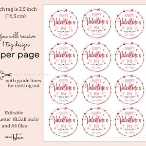 Printable Valentines Gift Tags Template. Editable Valentine Treat Tags ...