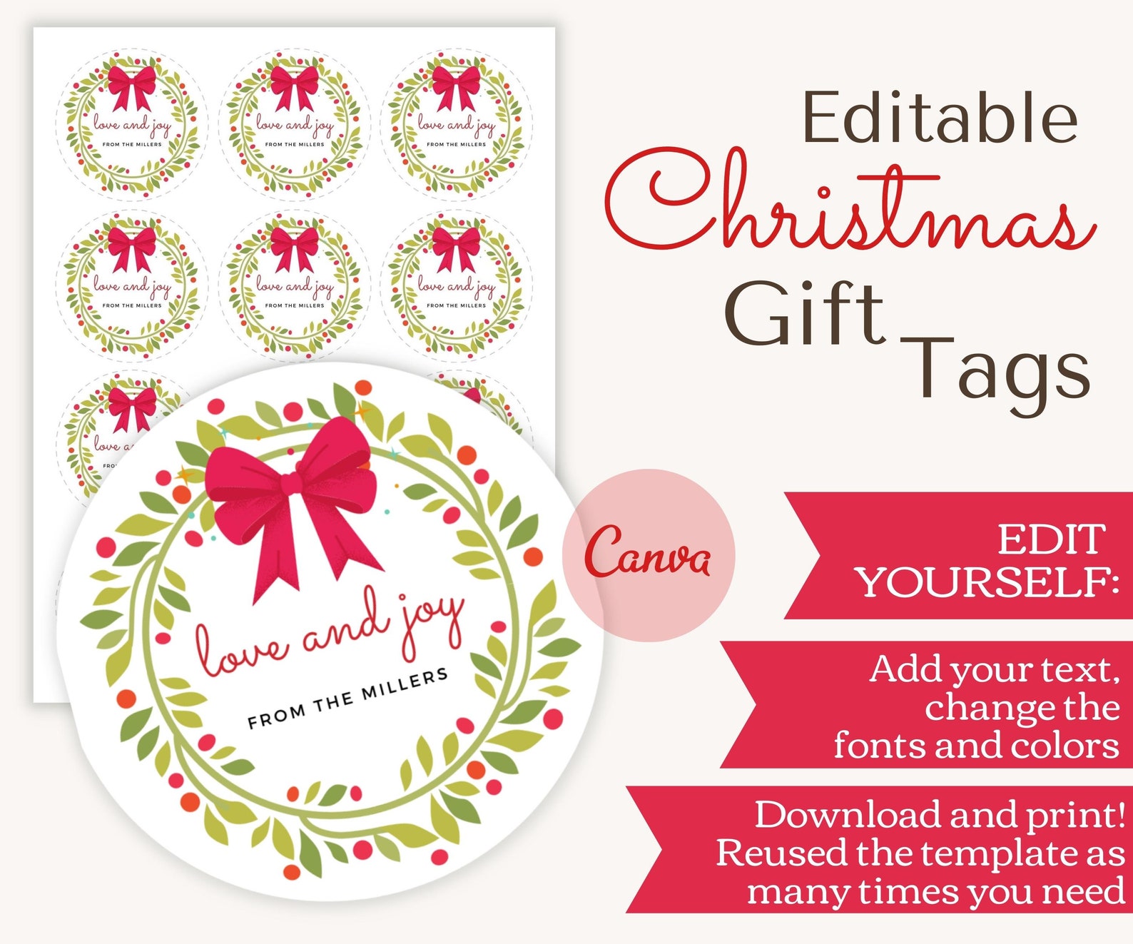 Christmas Tags Editable Template. Christmas Printable Gift | Etsy