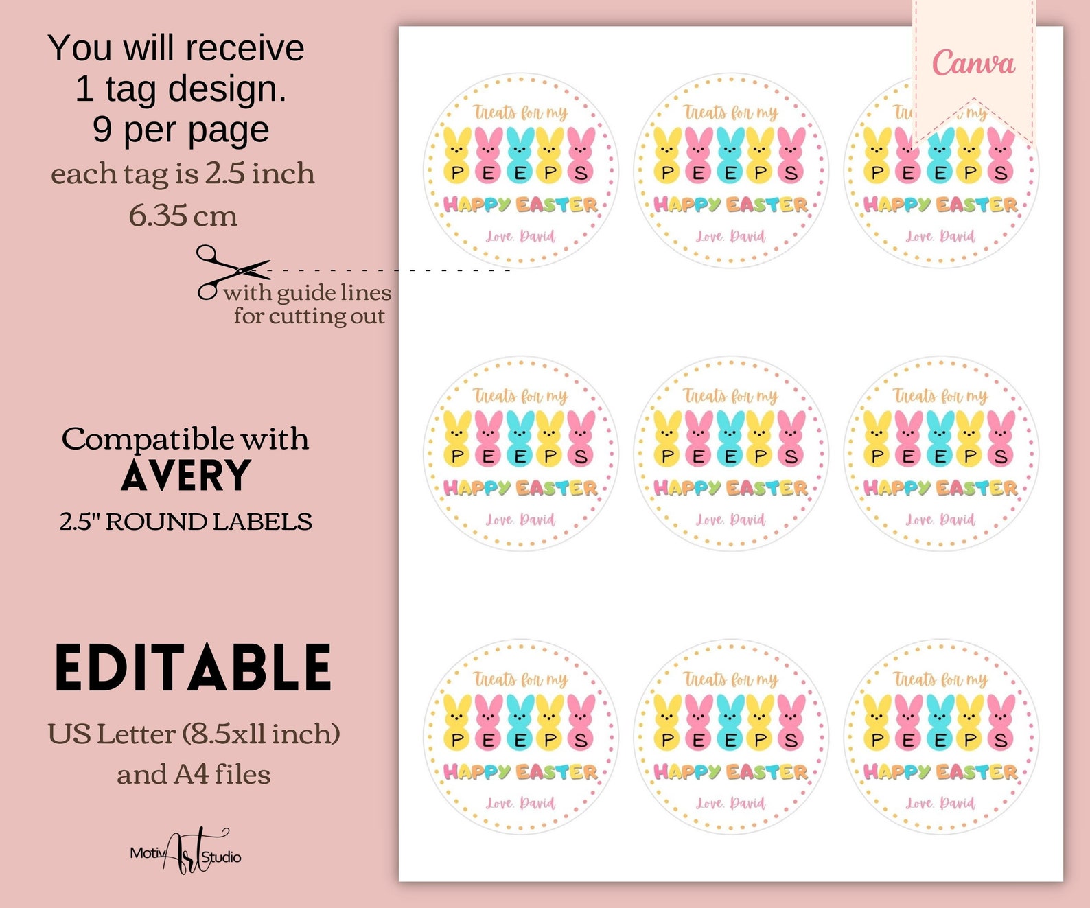 Editable Easter Treats Gift Tags Canva Template. Printable Circle ...