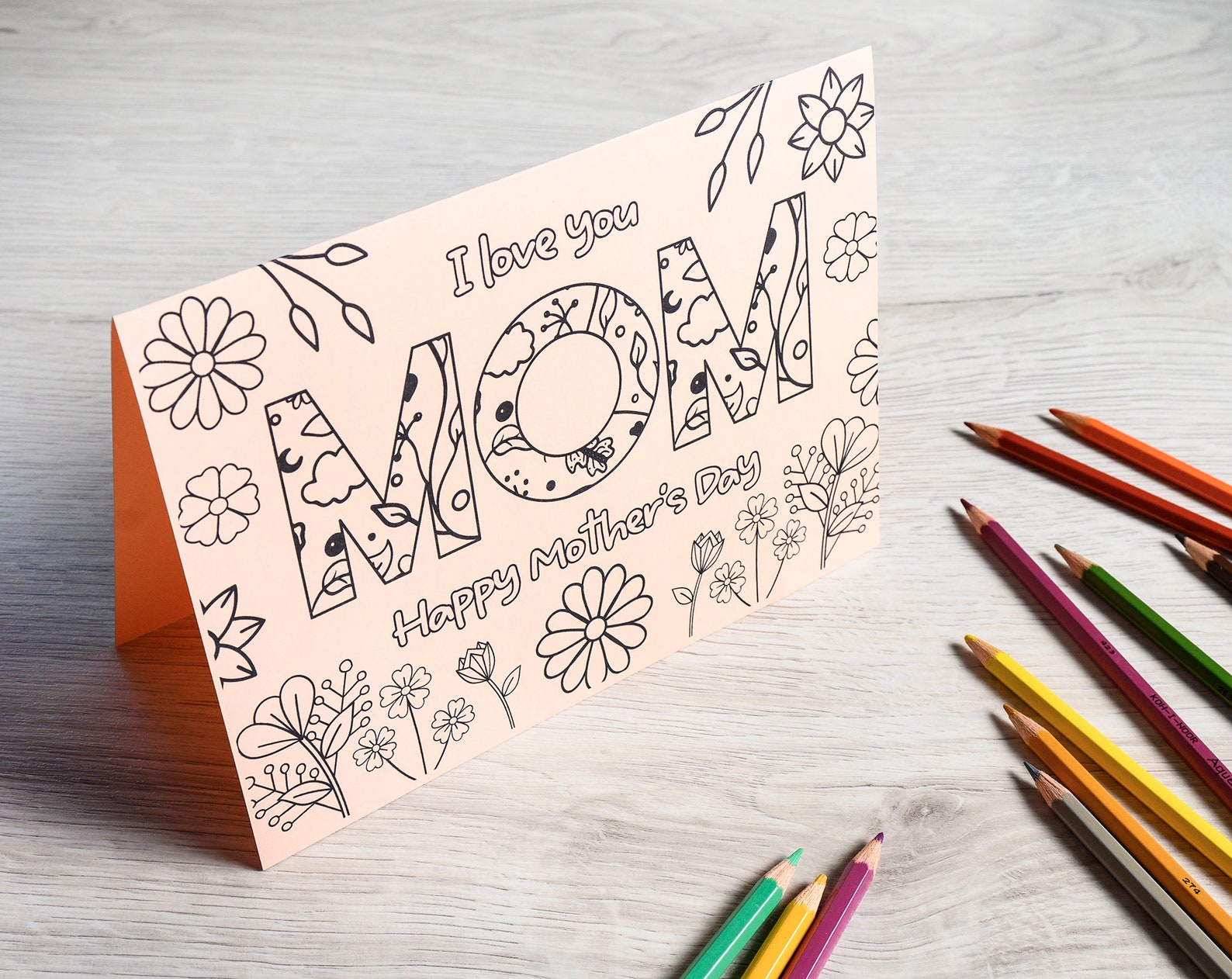 Printable Mothers Day Coloring Card for Kids. DIY Mothers Day Gift ...
