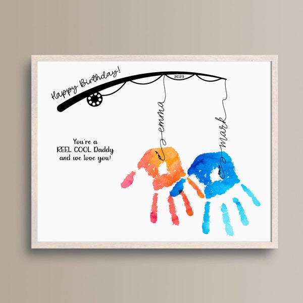 Personalized Dad Birthday Handprint Gift from kids. Printable Handprint DIY gift for dad, papa, grandpa. Fishing dad gift digital download