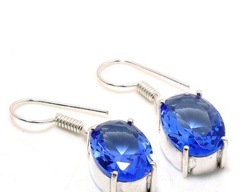 Pendientes raros de tanzanita, pendientes de piedras preciosas, pendientes azules colgantes y colgantes, joyas de plata de ley 925, regalo de cumpleaños, pendientes para la madre