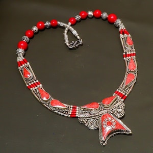 Elegant Red Coral Nepali Necklace, Gemstone Necklace, Red Beaded Necklace, 925 Sterling Silver Jewelry, Engagement Gift, Necklace For Love