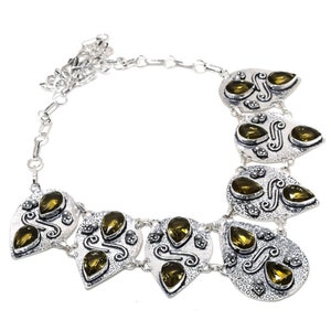 Handmade Vintage Smoky Quartz Necklace: 925 Sterling Silver, Adjustable Chain