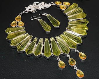 天然レモンクォーツ ティアドロップ ビーズ ネックレス - 1 ライン