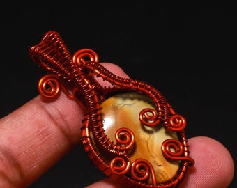 Ocean Jasper Pendant: Handmade Copper Wire Wrapped Jewelry