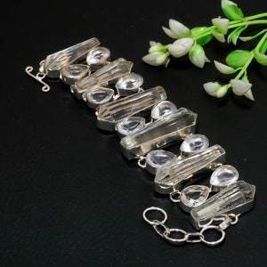 Faceted White Topaz Bracelet 925 Sterling Silver Bracelet Adjustable Chain Bracelet Gemstone Bracelet Handmade Jewelry Wedding Gift For Wife