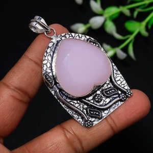 Pendentif coeur en quartz rose à facettes : argent sterling 925 fait main