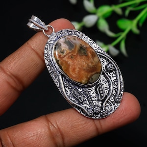 Handmade Rhodochrosite Pendant: 925 Sterling Silver Gemstone Jewelry