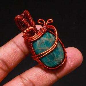 Neon Apatite Pendant Copper Wire Wrapped Pendant Gemstone Pendant Neon Apatite Copper Jewelry Handmade Pendant Wire Wrapped Jewelry For Gift
