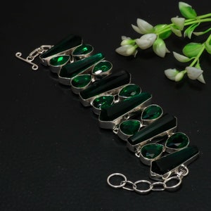Faceted Chrome Diopside Bracelet: Handmade 925 Sterling Silver Adjustable Jewelry