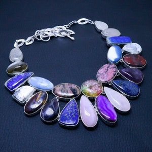 Multi Stone Necklace 925 Sterling Silver Necklace Handmade Adjustable Chain Necklace Beautiful Gemstone Jewelry Birthstone Jewelry For Girls