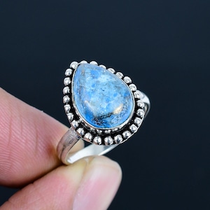 Azurite Ring 925 Sterling Silver Ring US Size 8 3/4 Inch Natural Gemstone Elegant Ring Azurite Jewelry Gift For Her Handmade Pear Shape Ring