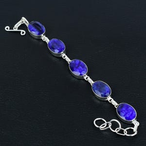 Faceted Blue Sapphire Bracelet 925 Sterling Silver Bracelet Handmade Adjustable Chain Bracelet Real Gemstone Antique Bracelet Gifts For Wife