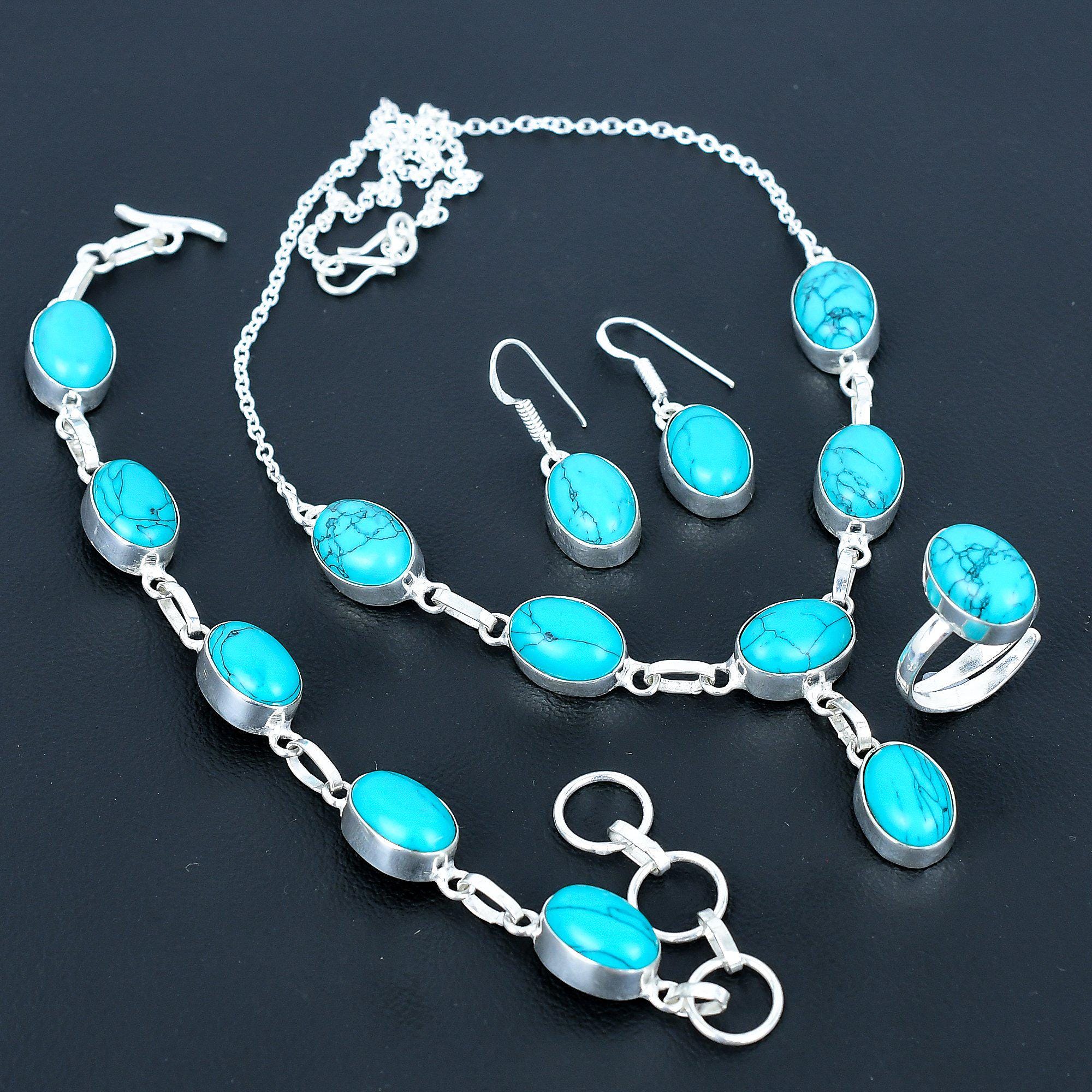 3 Bracelets Vintage Turquoise Bleue Du Mexique - Métal Plaqué Argent - Occasion Bon état