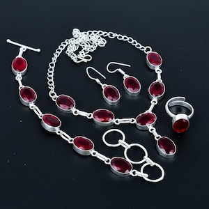 Faceted Pink Rubellite Jewelry Set: Handmade 925 Sterling Silver