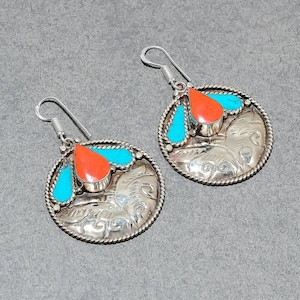 Red Coral Earrings Turquoise Earrings Tibetan Silver Jewelry Nepali Tribal Charm Asian Earrings Handmade Drop & Dangle Earrings Gift For Mom