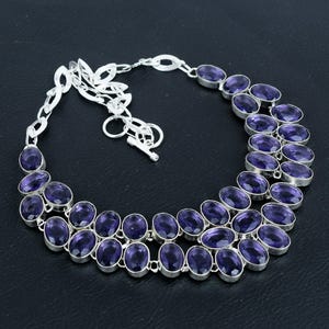 Collier Multi-tour De Cou En Tourmalines Marquise - Pierres Précieuses De Labo, Plaque Argent - Fait Main En Inde