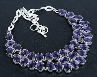 Collar de amatista africana facetada: hecho a mano en plata de ley 925, cadena ajustable.
