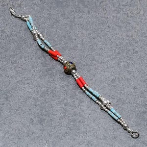 Red Coral, Turquoise, Lapis lazuli Bracelet Tibetan Silver Bracelet Handmade Jewelry Bohemian Statement Beaded Nepali Bracelet Gift For Love
