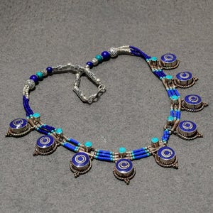 Lapis lazuli Necklace, Turquoise Necklace, Tibetan Silver Jewelry, Handmade Necklace, Bohemian Ethnic Necklace, Bead Nepali Necklace For Her