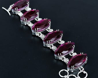 Faceted Pink Tourmaline Bracelet: Handmade 925 Sterling Silver Adjustable Chain Marquise Shape Gemstone Jewelry