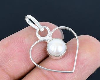 Handmade Sterling Silver River Pearl Heart Pendant: Unique Gemstone Jewelry