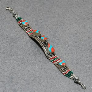 Turquoise & Coral Tibetan Bracelet: Handmade Gemstone Beaded Jewelry