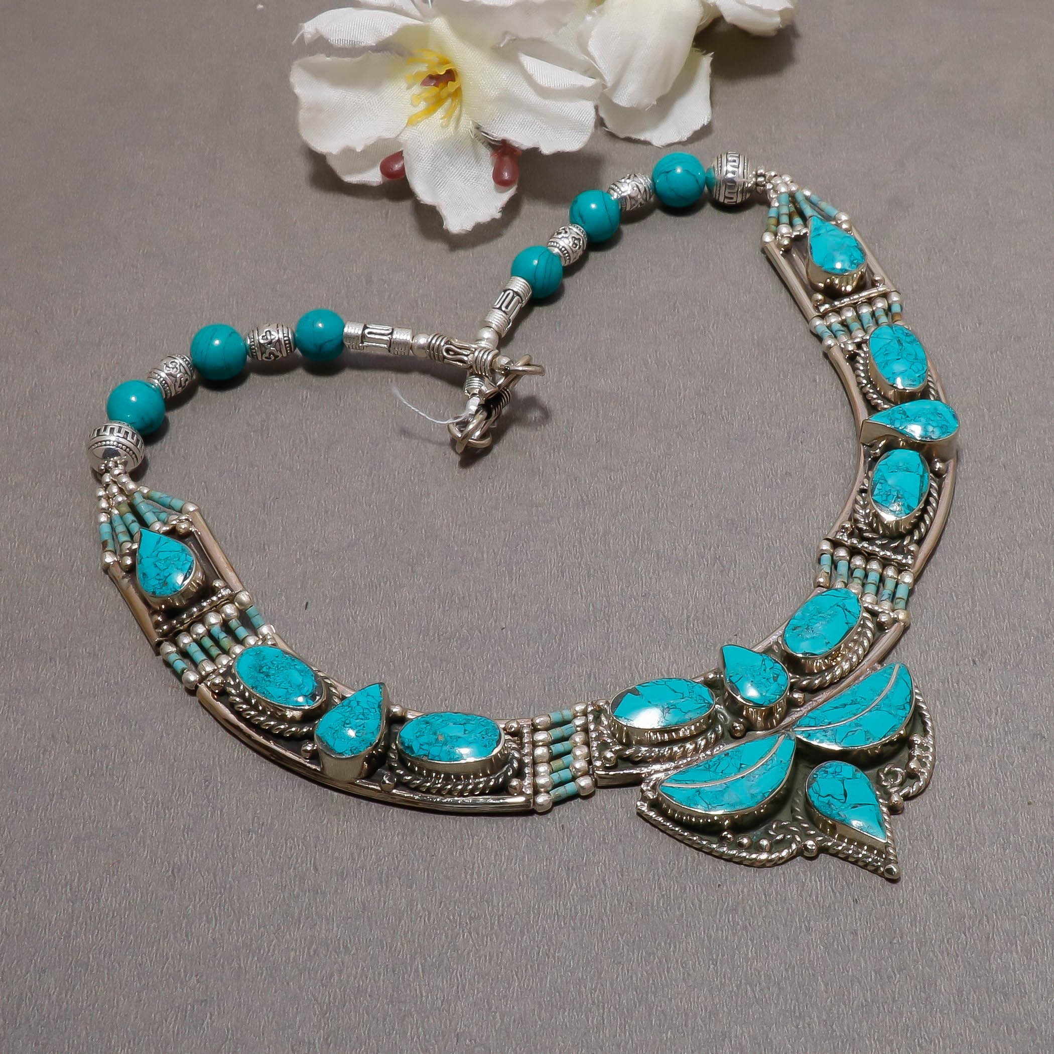 Tibétain Turquoise Vintage Handmade 925 Argent Sterling Bague Réglable