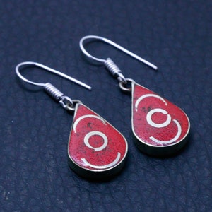 Handmade Coral Handmade Tibetan Earrings, Gemstone Earrings, Red Drop & Dangle Earrings, Jewelry, Engagement Gift, Earrings For Girl Friend