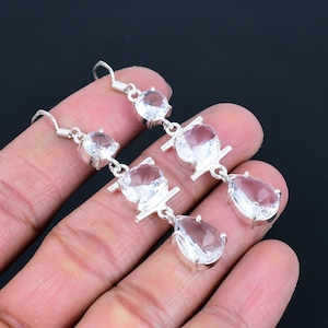 Faceted White Topaz Earrings 925 Sterling Silver Earrings Gemstone Unique Jewelry Handmade Solitaire Drop Dangle Earring Gift For Girlfriend