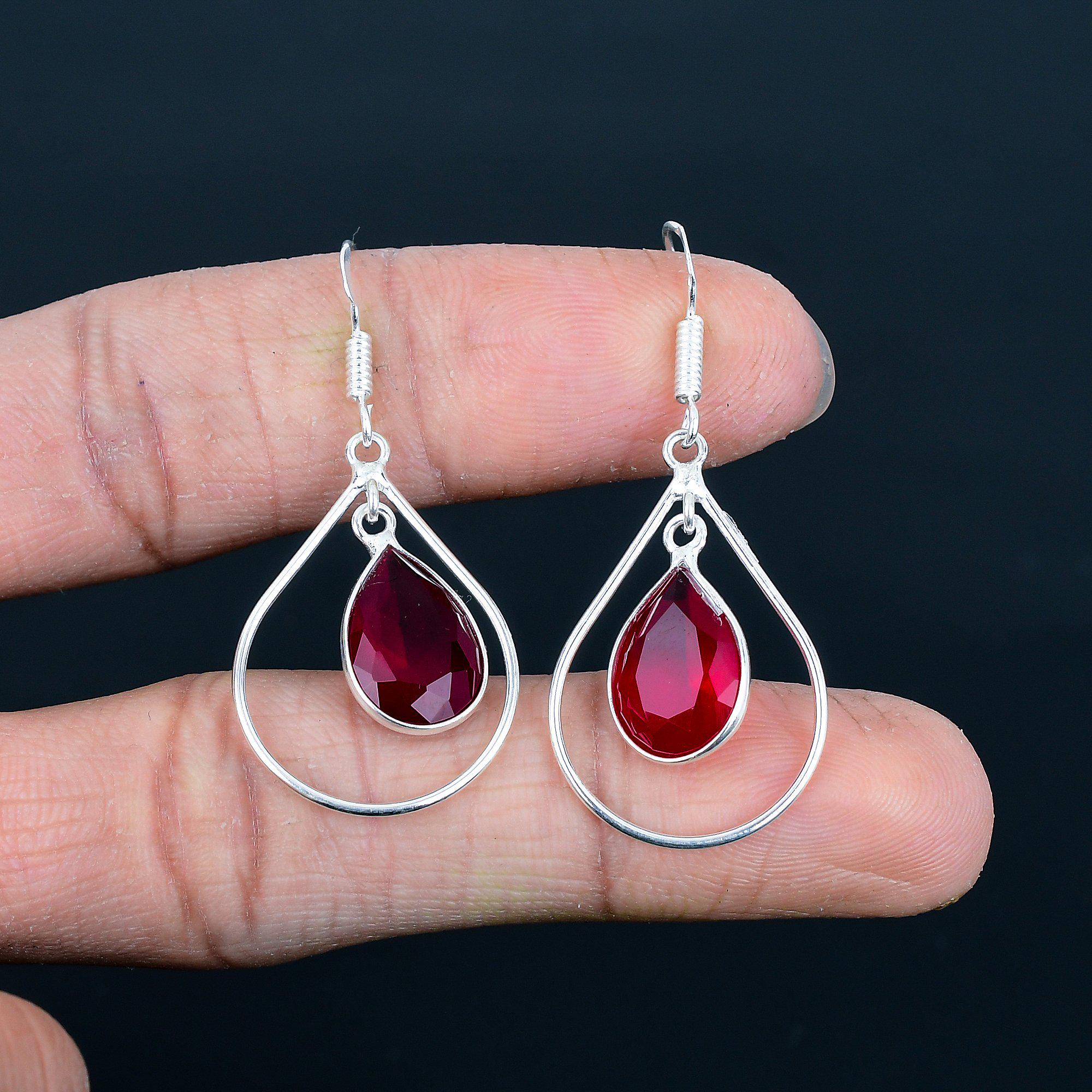 Handmade Pear Shape Pink Rubellite Earrings: Sterling Silver