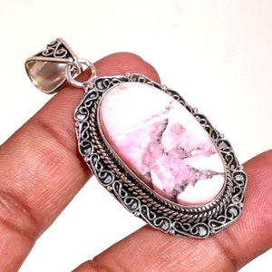 Rhodochrosite Pendant: Handmade 925 Sterling Silver Vintage Jewelry