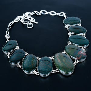 Bloodstone Necklace 925 Sterling Silver Jewelry Adjustable Chain Necklace Handmade Jewelry Natural Bloostone Gemstone Necklace Gift For Love