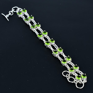 Faceted Peridot Bracelet 925 Sterling Silver Bracelet Green Peridot Jewelry Gemstone Bracelet Handmade Jewelry Statement Bracelet For Mother