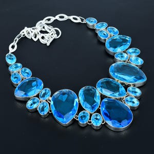 Faceted London Blue Topaz Necklace: 925 Sterling Silver Adjustable Chain